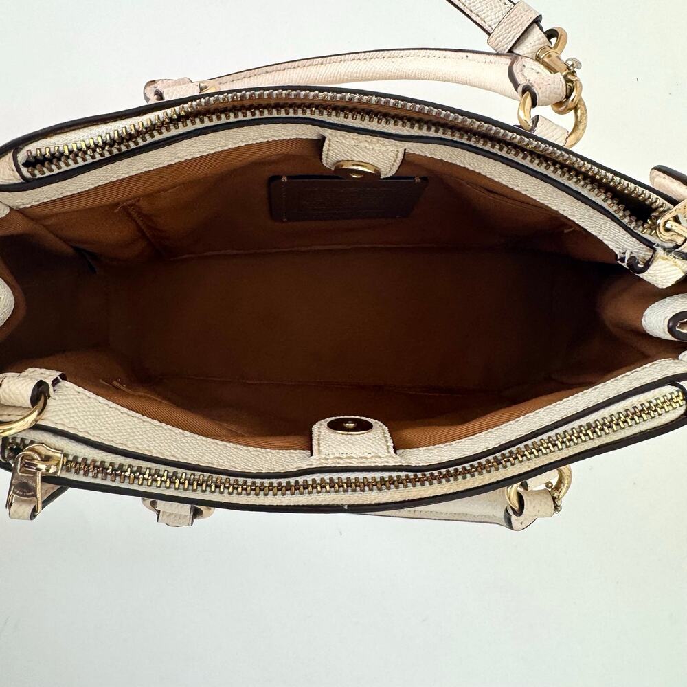 Coach Mini Surrey Carryall Crossgrain Leather Floral Applique Crossbody Chalk - Picture 11 of 16
